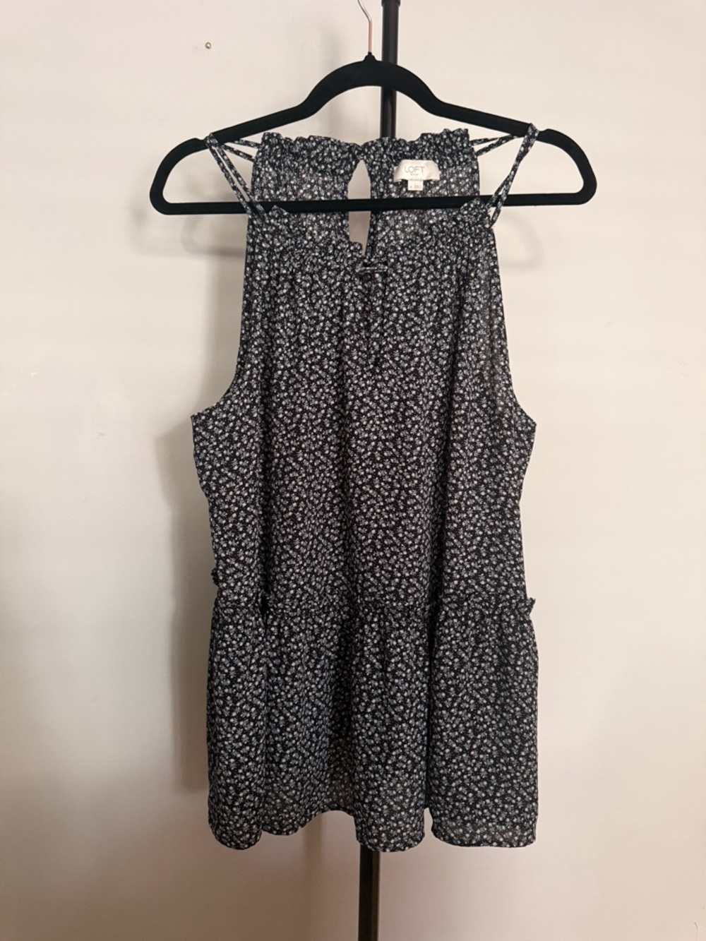 LOFT Navy Floral Sleeveless Keyhole Tiered Dress